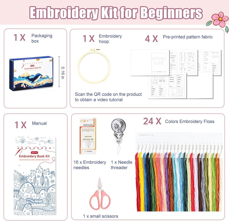 spicssa 2026 Upgraded DIY Stitch Book Kit, Embroidery Stitch Book Kit, Comprehensive Guide with Various Patterns, Complete Toolkit and Video Tutorials, Perfect for Beginners and Craft Lovers - Image 2